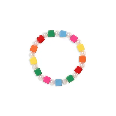 Silvertone Faux-Pearl Multicolour Bead Bracelet