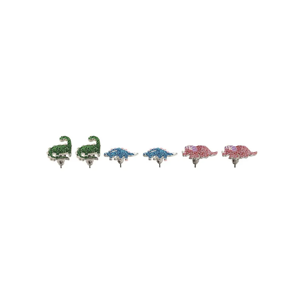 Kid's 3-Pair Dino Stud Earrings Set