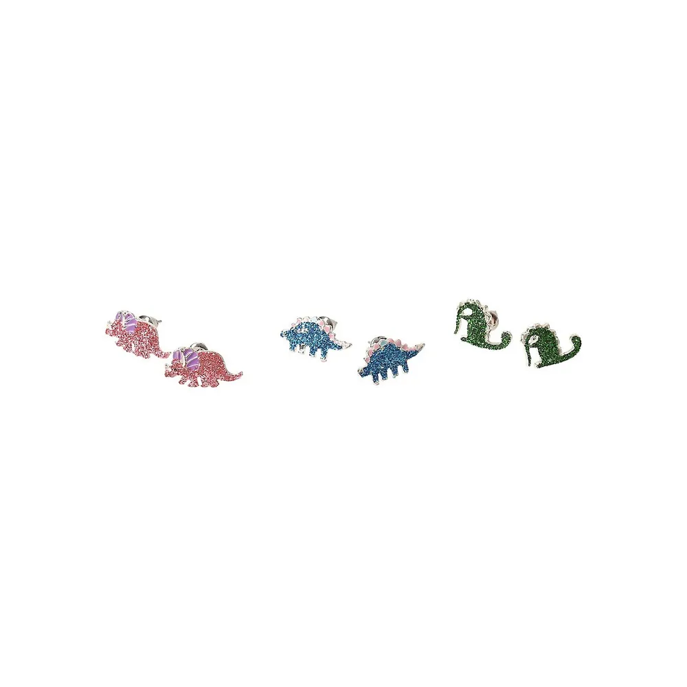 3-Pair Dino Stud Earrings Set