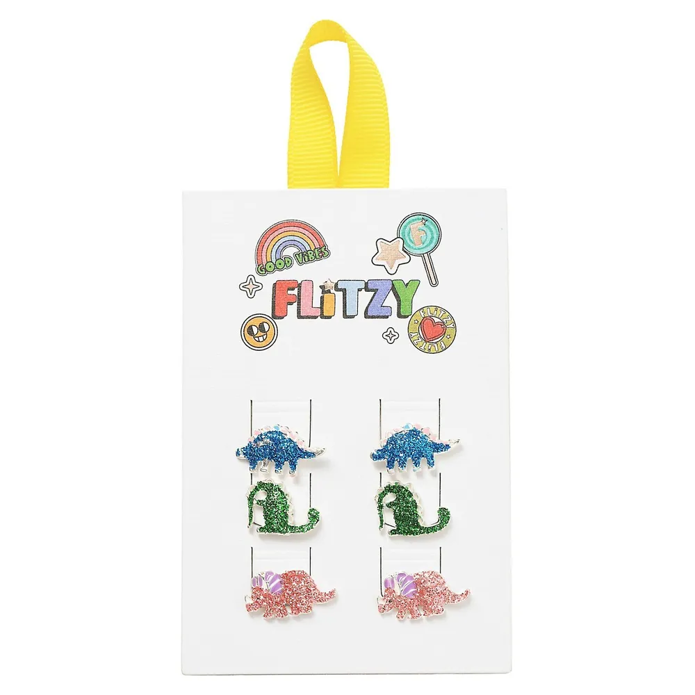 Kid's 3-Pair Dino Stud Earrings Set