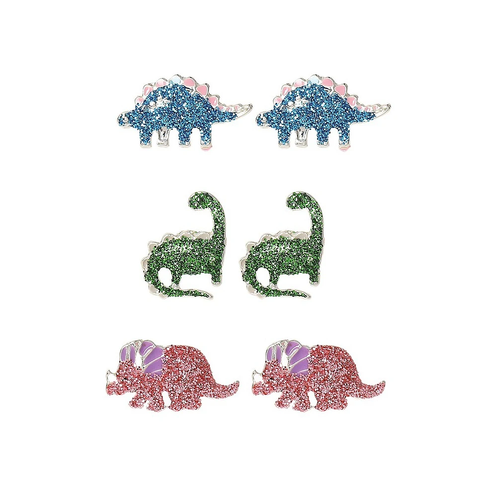 Kid's 3-Pair Dino Stud Earrings Set