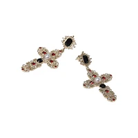 Goldtone & Crystal Cross Drop Earrings