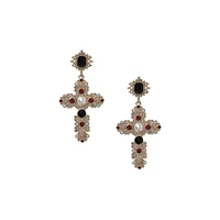 Goldtone & Crystal Cross Drop Earrings