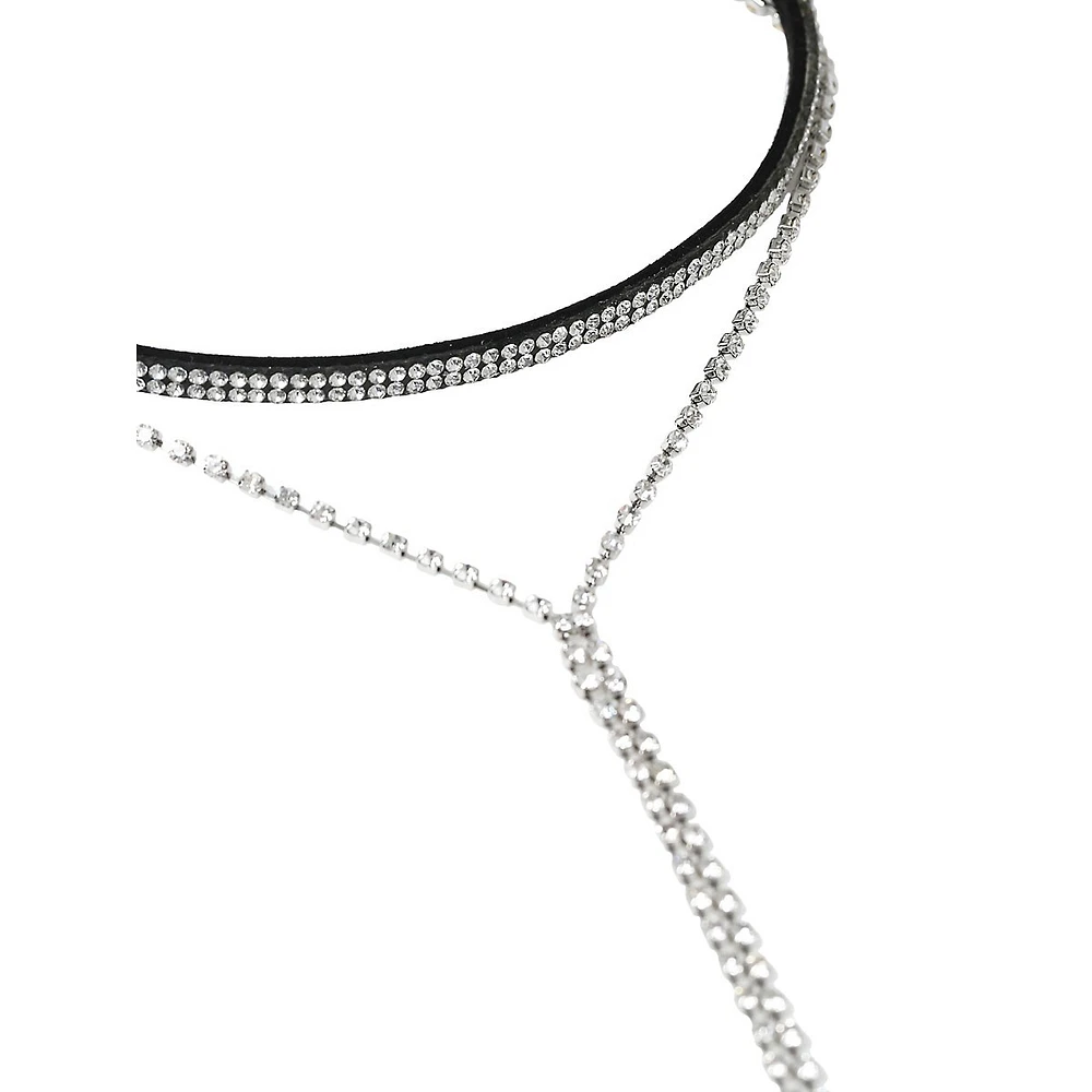 Silvertone & Crystal Y Choker Necklace