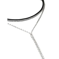 Silvertone & Crystal Y Choker Necklace