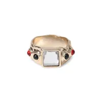 Goldtone Square Crystal Signet Ring