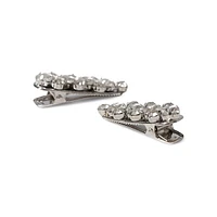 2-Piece Silvertone & Clear Glass Crystal Clips Set