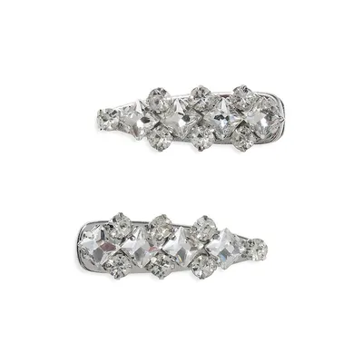 2-Piece Silvertone & Clear Glass Crystal Clips Set