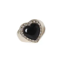 Goldtone Resin Heart & Mini Crystals Signet Ring