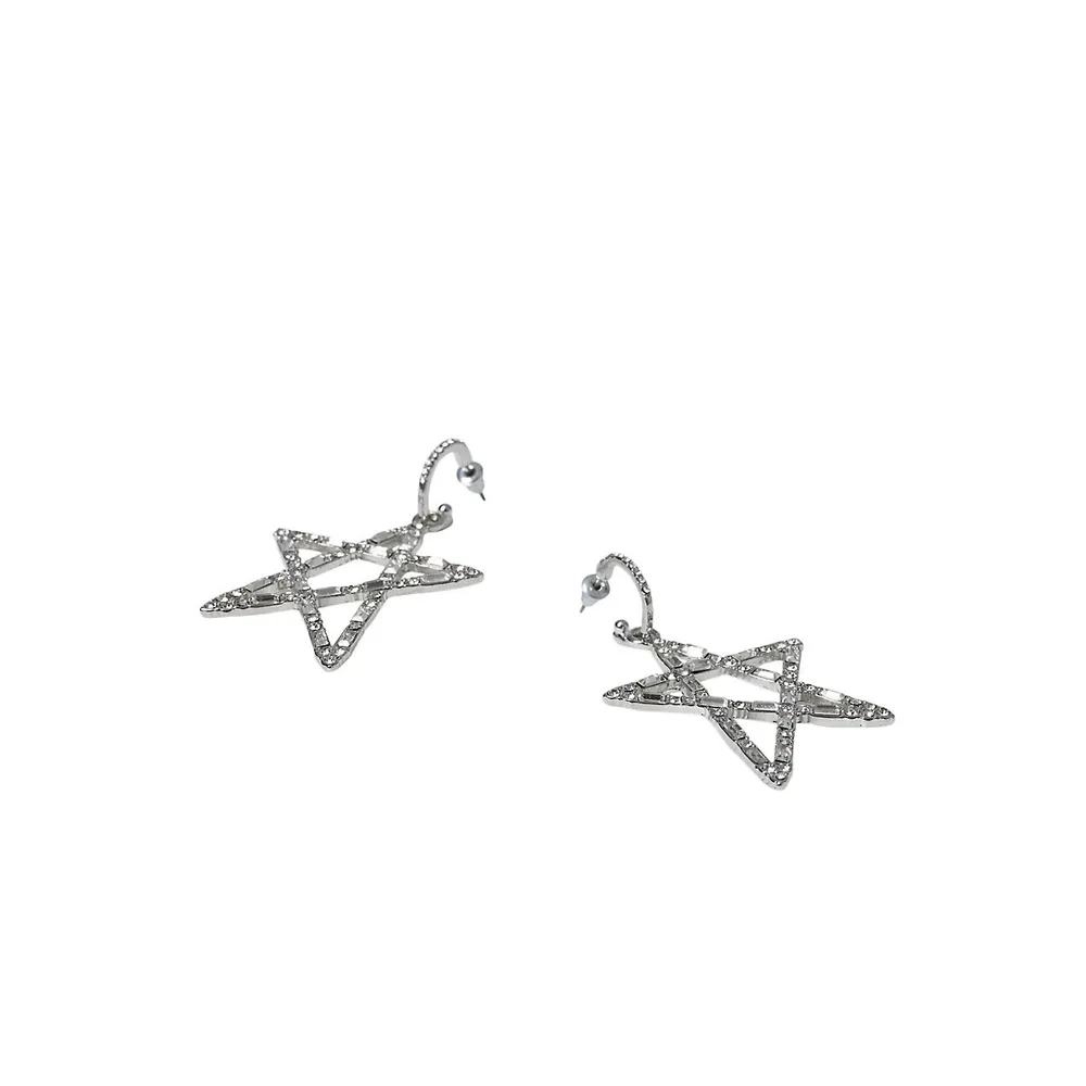Silvertone & Glass Crystal Star Drop Earrings