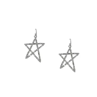 Silvertone & Glass Crystal Star Drop Earrings
