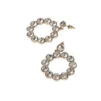 Goldtone Glass Crystal Circle Hoop Drop Earrings