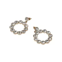 Goldtone Glass Crystal Circle Hoop Drop Earrings