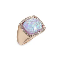 Goldtone, Resin Opal & Crystal Signet Ring