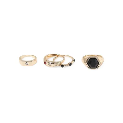 Goldtone & Crystal 4-Piece Ring Set