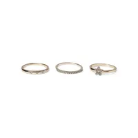 3-Piece Goldtone & Crystal Ring Set
