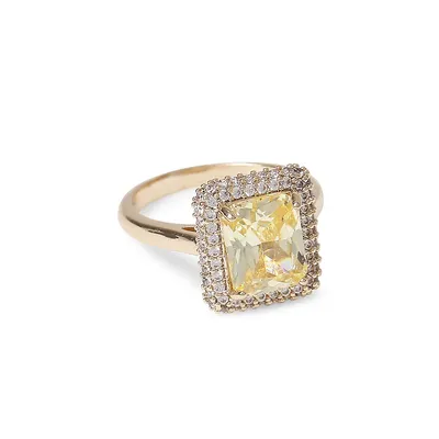 Goldtone & Cubic Zirconia Square Cocktail Ring