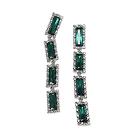 Silvertone, Resin Emerald & Glass Crystal Baguette Drop Earrings