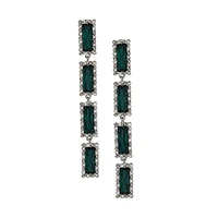Silvertone, Resin Emerald & Glass Crystal Baguette Drop Earrings