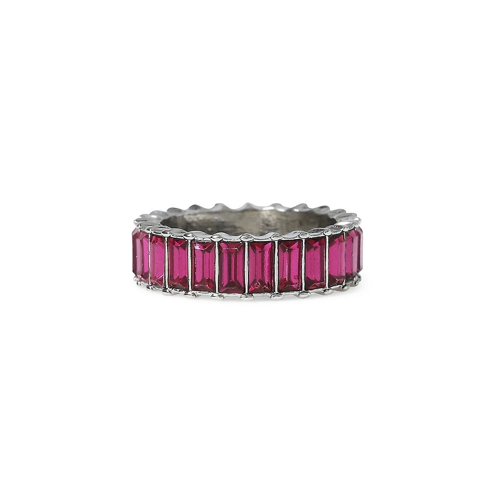 Silvertone & Crystal Baguette Ring