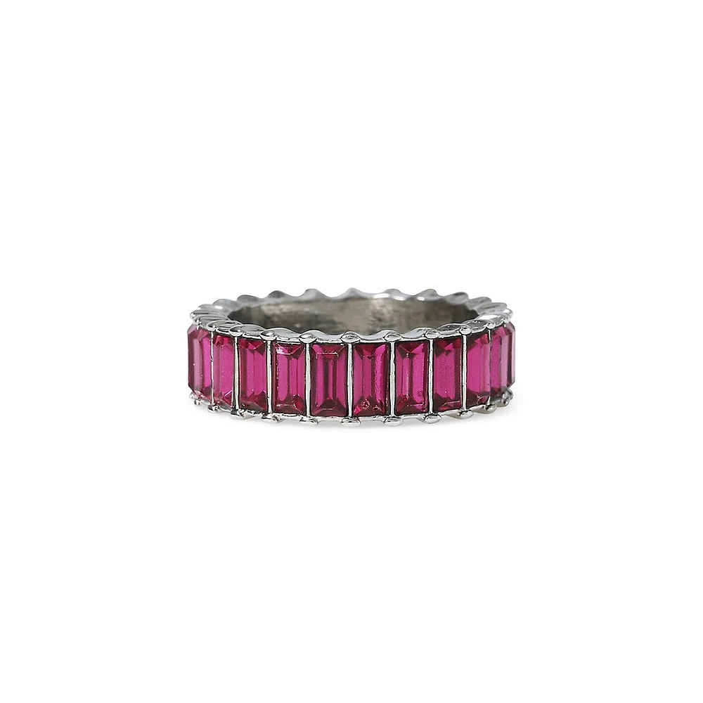 Silvertone & Fuchsia Resin Baguette Ring