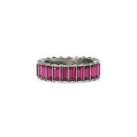 Silvertone & Fuchsia Resin Baguette Ring