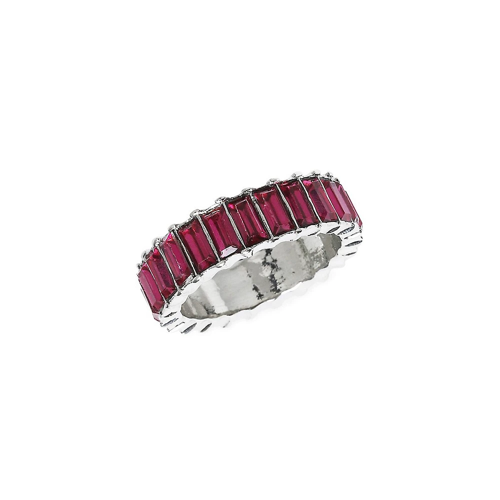 Silvertone & Fuchsia Resin Baguette Ring