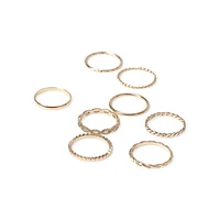 8-Pack Textured Stackable Goldtone Rings