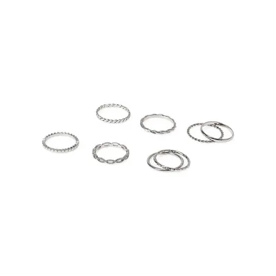 8-Pack Textured Stackable Silvertone Rings