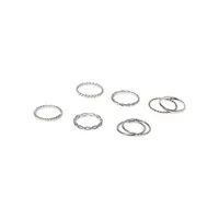 8-Pack Textured Stackable Silvertone Rings