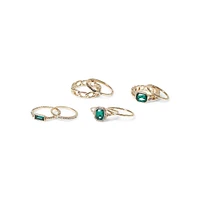 8-Piece Goldtone, XX Stone & Crystal Ring Set