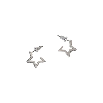Silvertone & Crystal Star Hoop Earrings