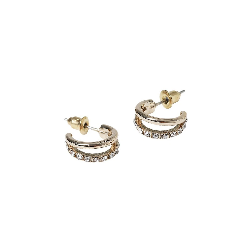 Goldtone & Glass Crystal Pavé Split Mini Hoop Earrings