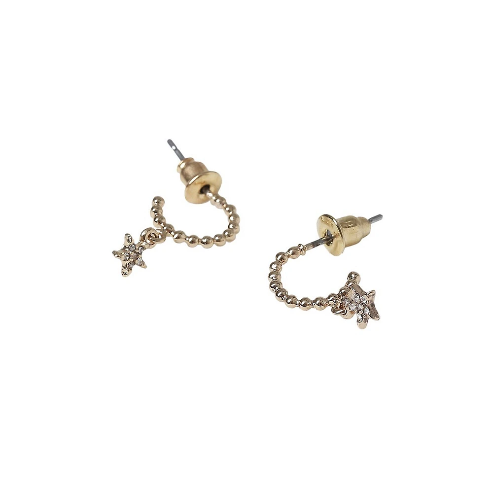 Goldtone & Crystal Crystal Star Drop Ball Semi Hoop Earrings