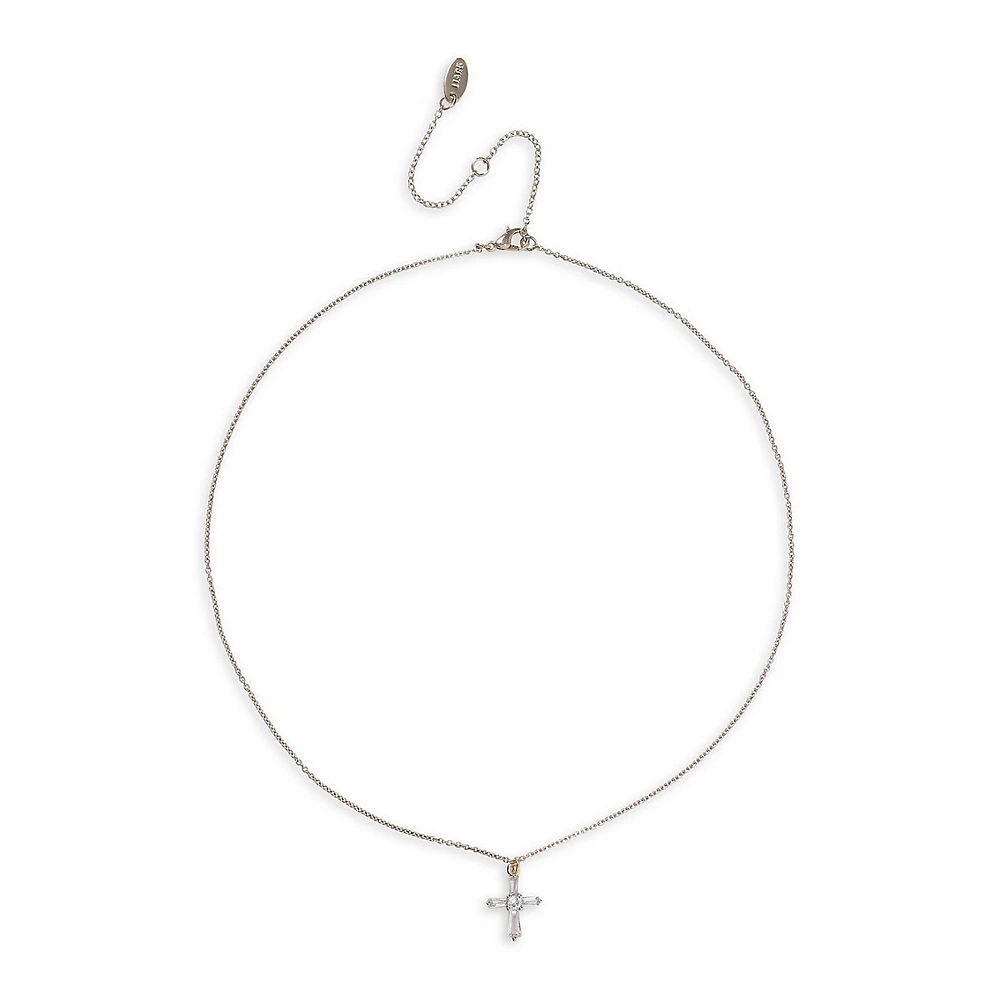 Goldtone & Cubic Zirconia Mini Cross Ditsy Necklace