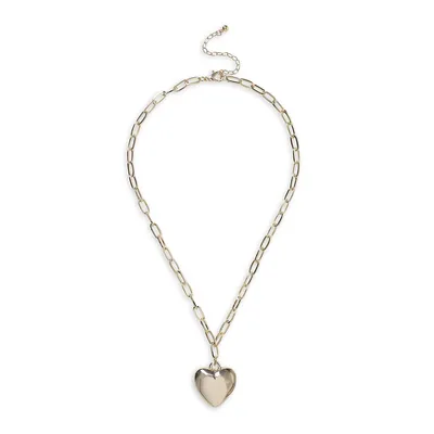 Goldtone Heart Pendant Chain Necklace
