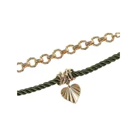 Goldtone and Cord Two-Row Heart Pendant Necklace