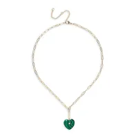 Goldtone, Glass Crystal and Malachite Heart Pendant Necklace