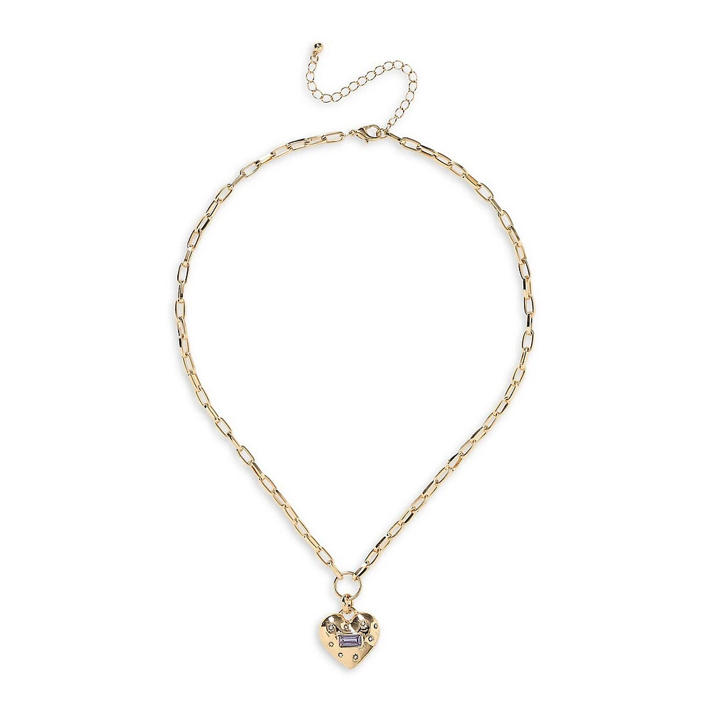 Goldtone and Glass Crystal Heart Pendant Necklace