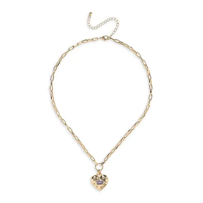 Goldtone and Glass Crystal Heart Pendant Necklace