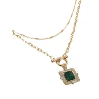 Goldtone Malachite Multi-Row Toggle Pendant Necklace