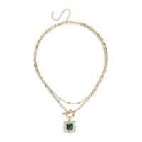 Goldtone Malachite Multi-Row Toggle Pendant Necklace