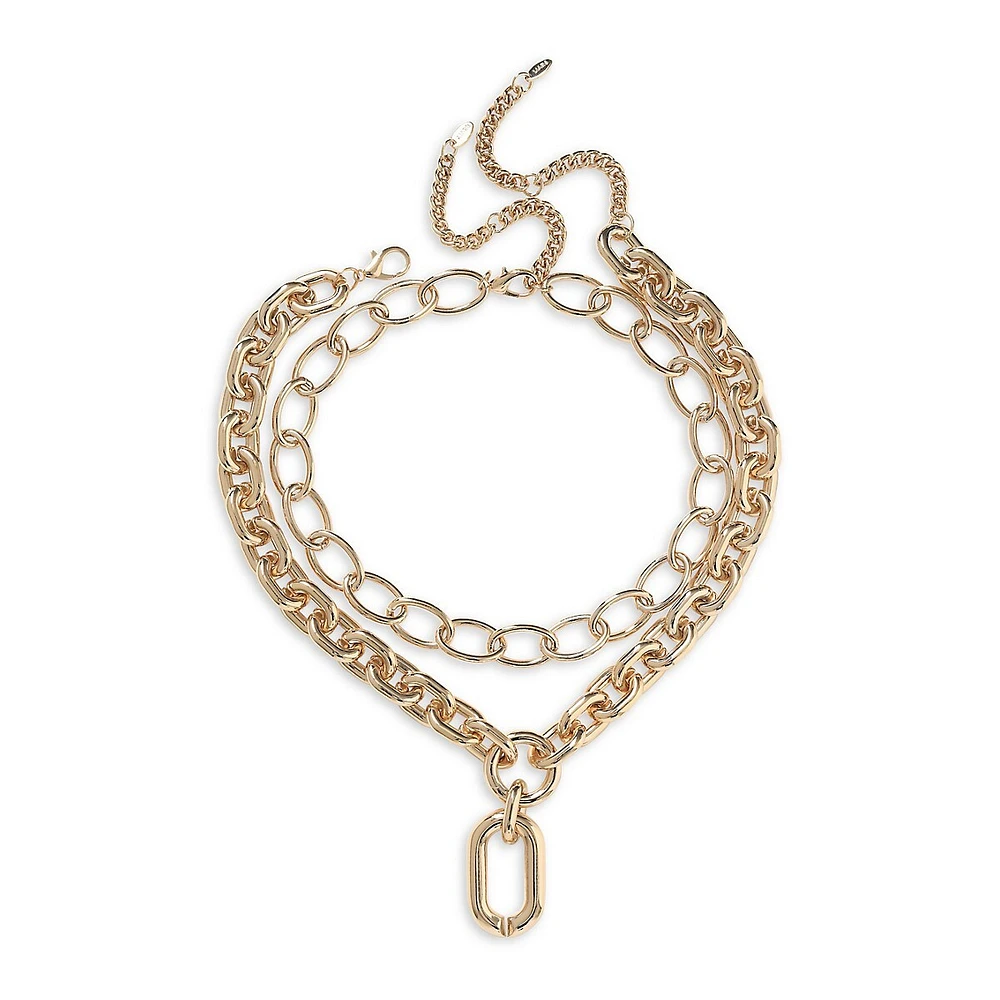 Goldtone Chunky Chain Multi-Row Necklace