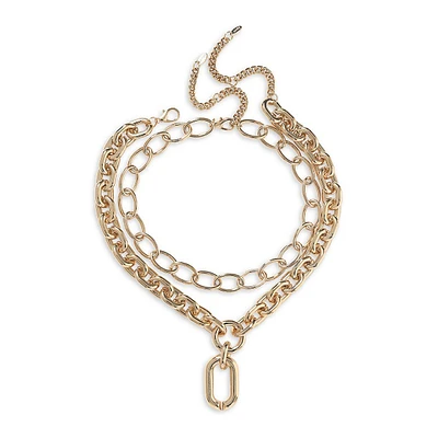 Goldtone Chunky Chain Multi-Row Necklace