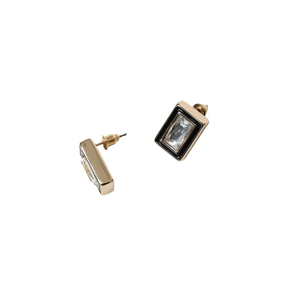 Goldtone, Epoxy & Faux Crystal Rectangular Stud Earrings