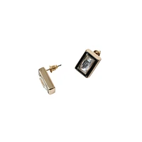 Goldtone, Epoxy & Faux Crystal Rectangular Stud Earrings