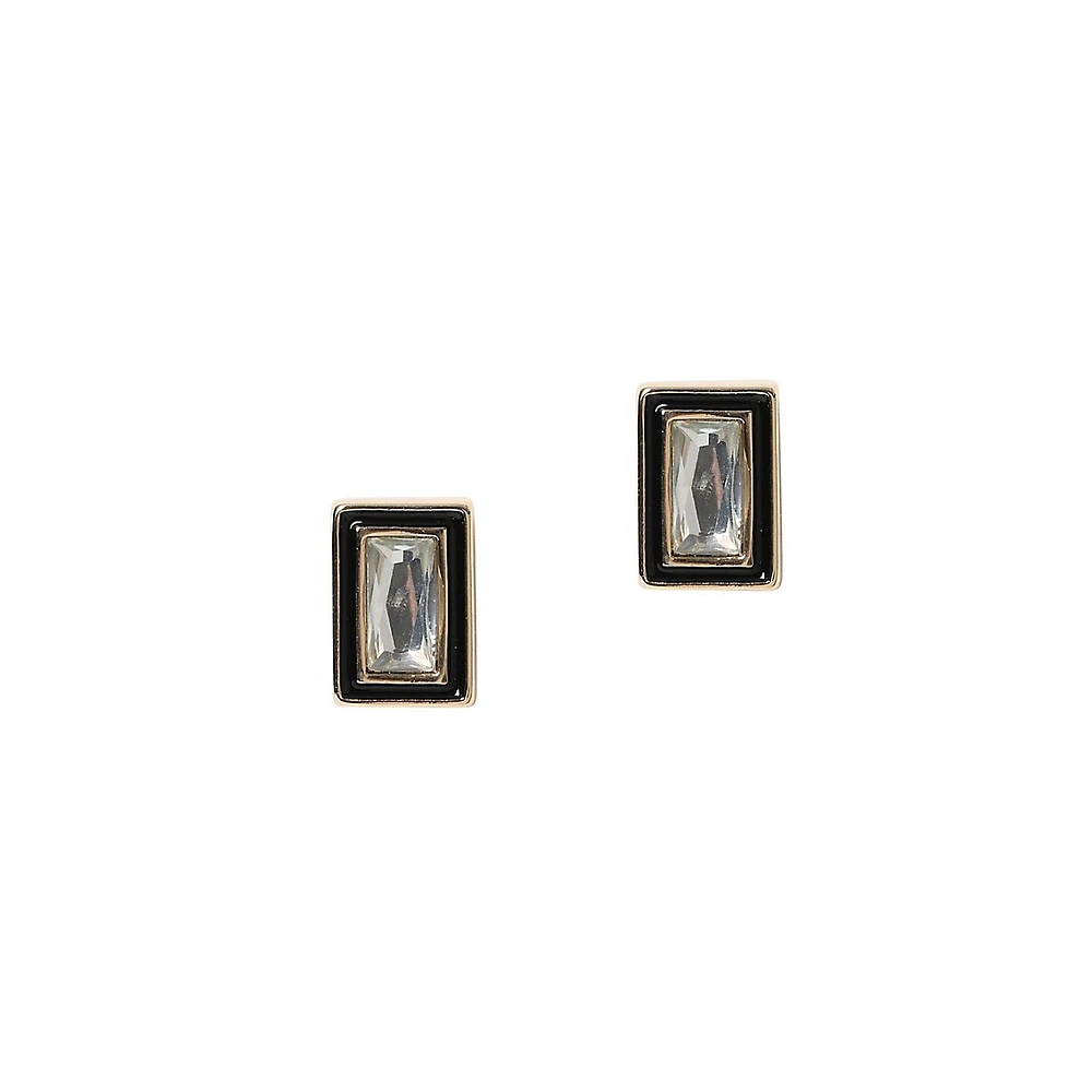 Goldtone, Epoxy & Faux Crystal Rectangular Stud Earrings