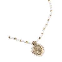 Goldtone Bead and Faux Pearl Circular Pendant Necklace