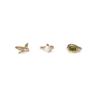 Goldtone, Faux Pearl and Glass Stone 3-Piece Ring Set