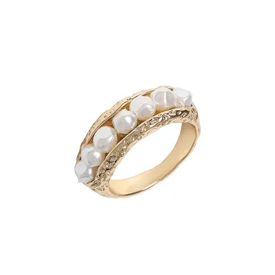 Goldtone and Faux Pearl Ring